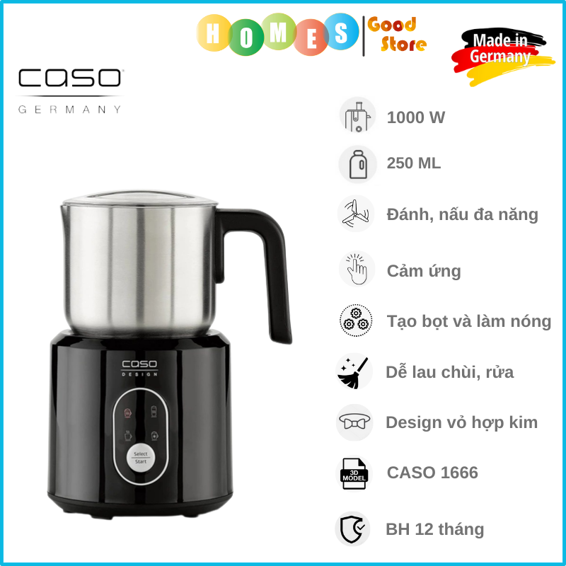 Máy Đánh Sữa CASO 1666 Creme & Choco Inox Cao Cấp, Dung Tích 350 ML, Công Suất 500W - Hàng Nhập Khẩu Đức