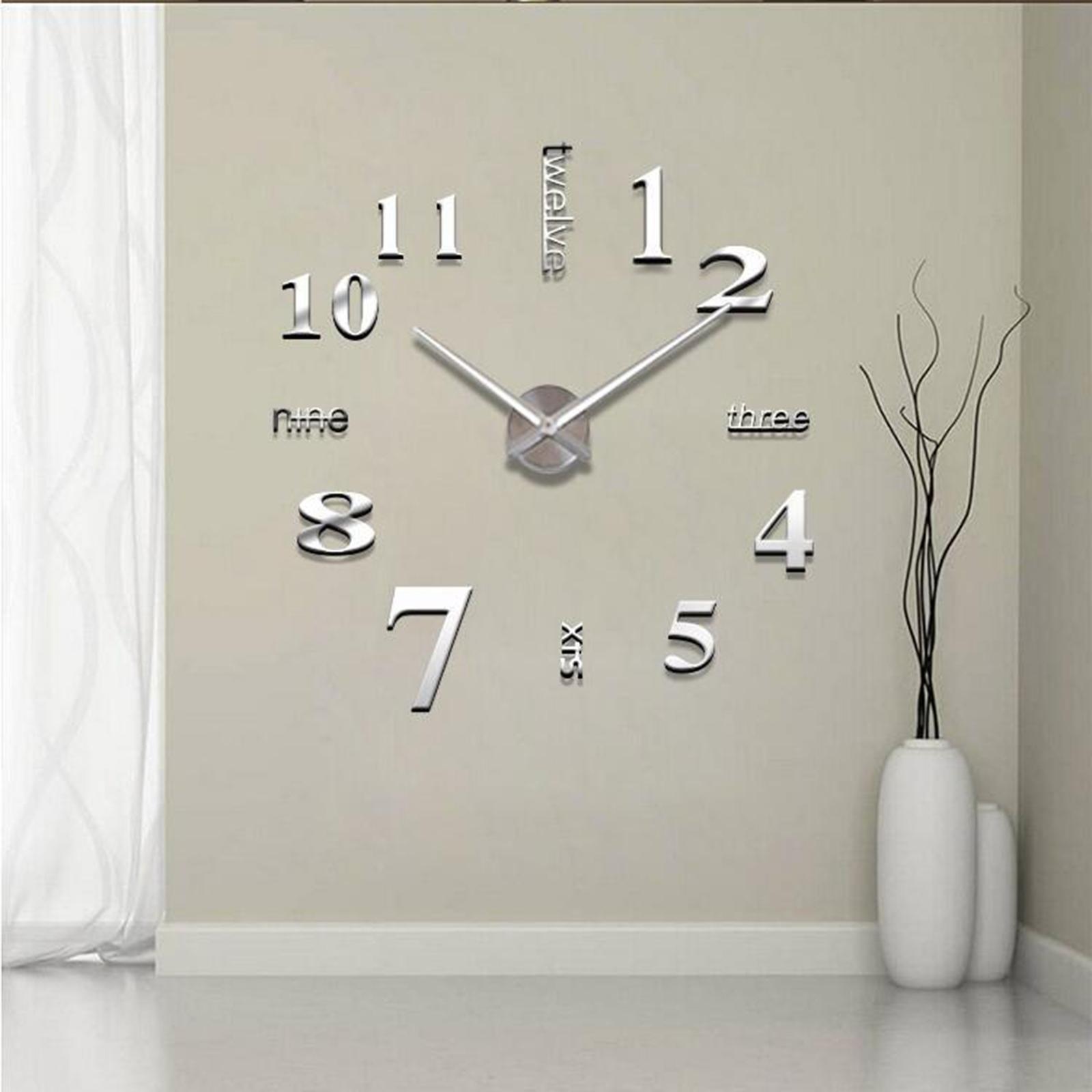 DIY Frameless Wall Clock 3D Mirror Clocks Living Room