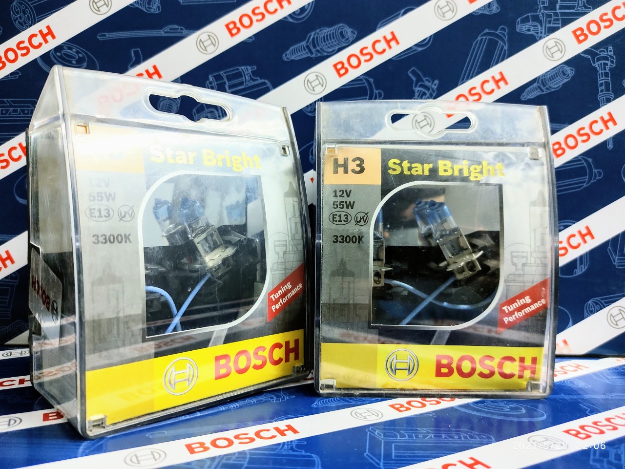 Bóng Đèn Tăng Sáng Bosch H3 12V 55W Star Bright 3300K (Hộp 2 bóng)