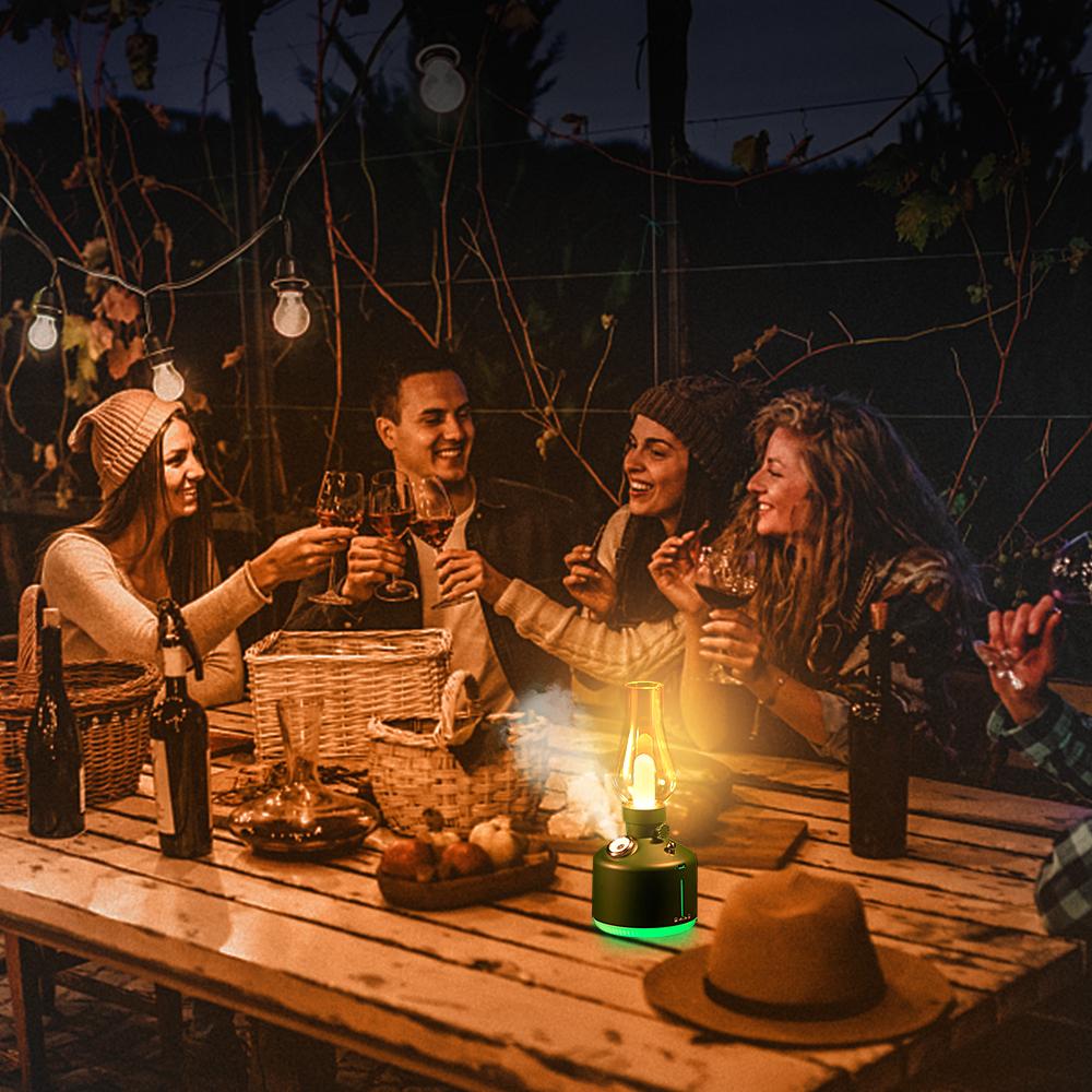 USB Rechargeable Misting Lantern Portable LED Retro Camping Light Flameless Tent Light with Air Humidifier for Home Out