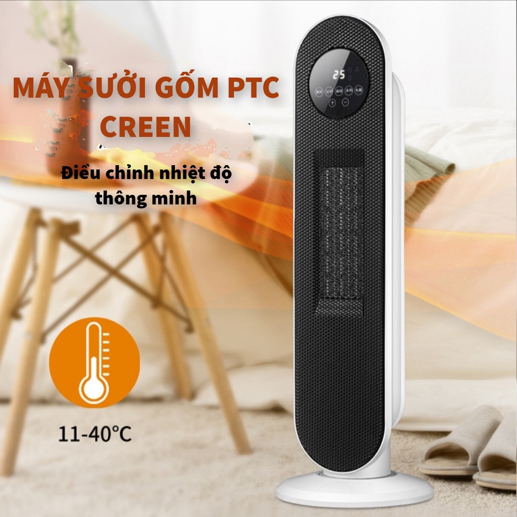 Máy sưởi gốm Ceramic Inverter Creen CR-H28DT 2000W, màn hình cảm ứng, điều khiển từ xa, cảm biến nghiêng đổ tự tắt - Hàng chính hãng