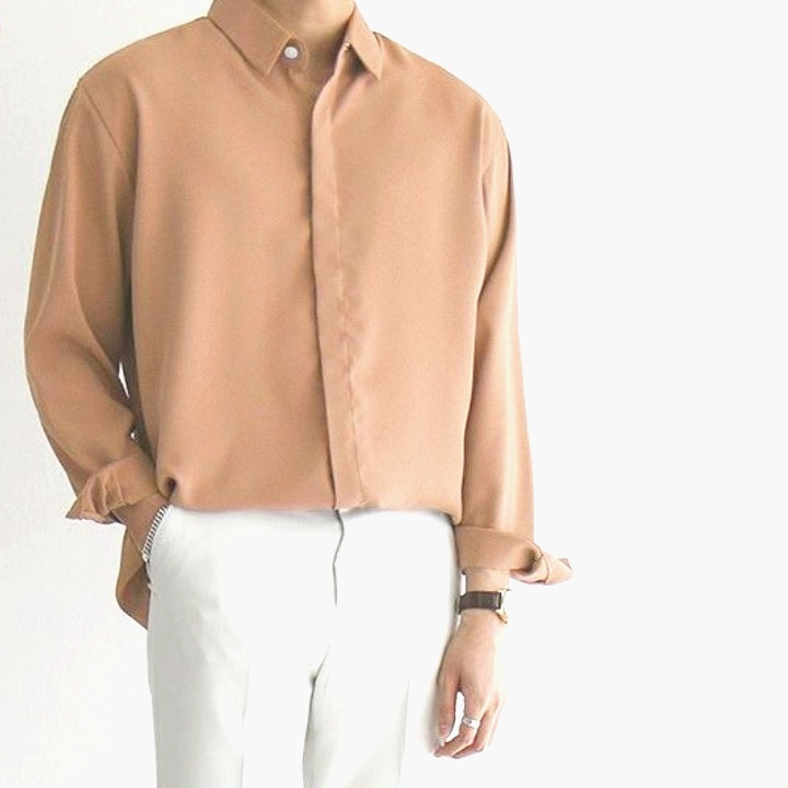 Áo sơ mi trơn form rộng tay dài unisex nam nữ kiểu cổ bẻ phong cách hàn quốc trẻ trung - MRD03