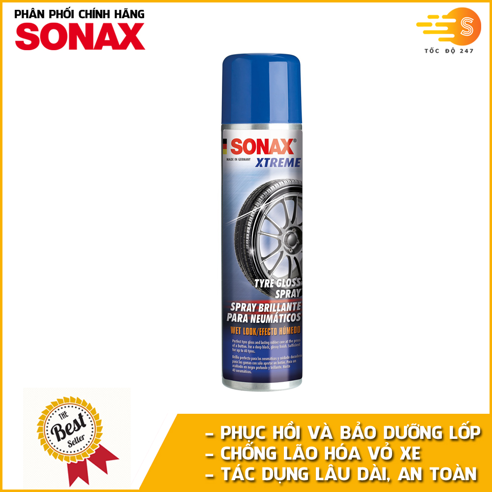 Chai xịt bảo dưỡng và tăng bộ bóng lốp xe Sonax 235300 400ml - làm sạch và giảm nhiệt lốp xe, phục hồi và chống lão hóa vỏ xe