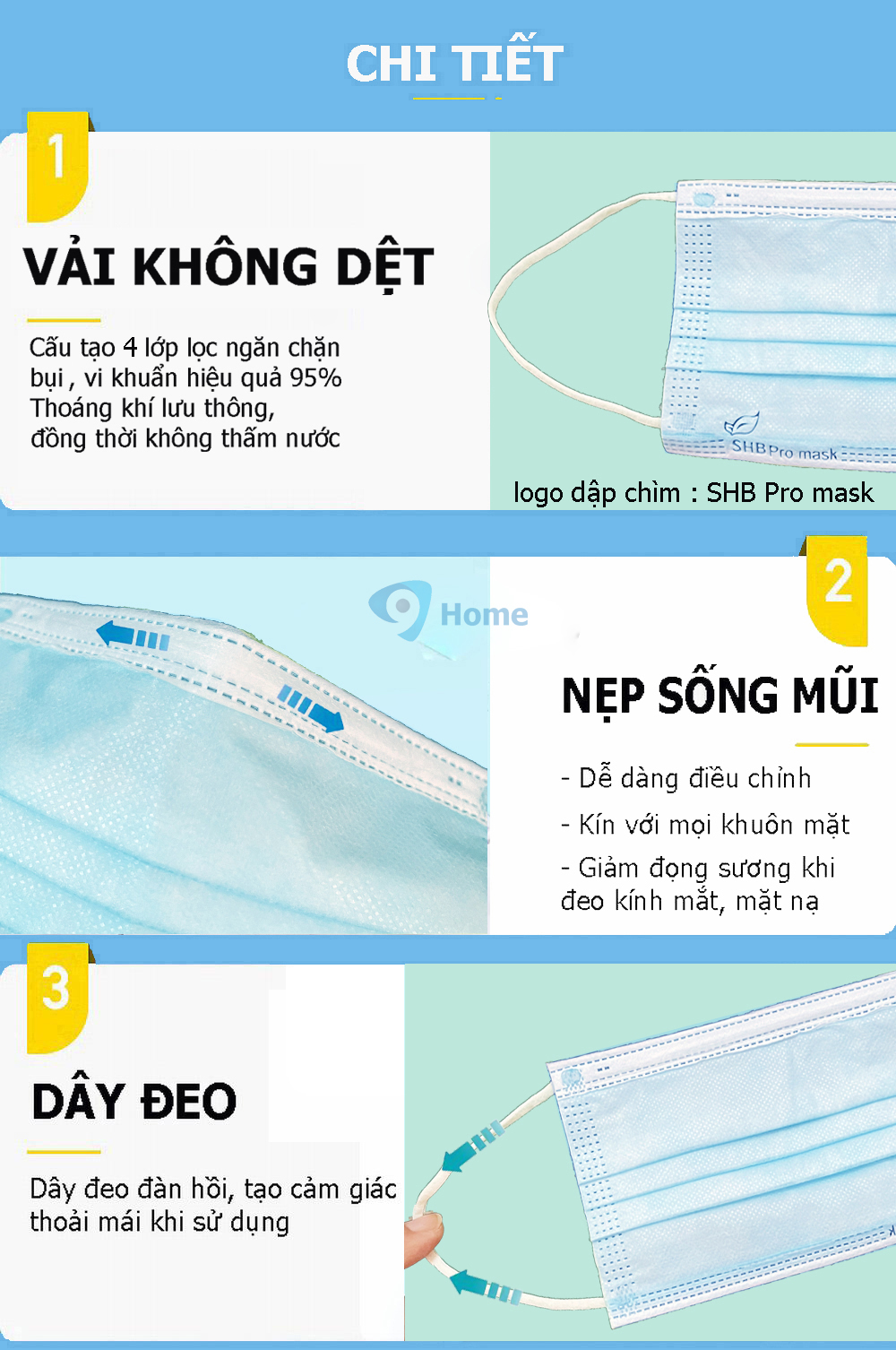 Khẩu Trang y tế 4 lớp màu xanh - hộp 50 cái