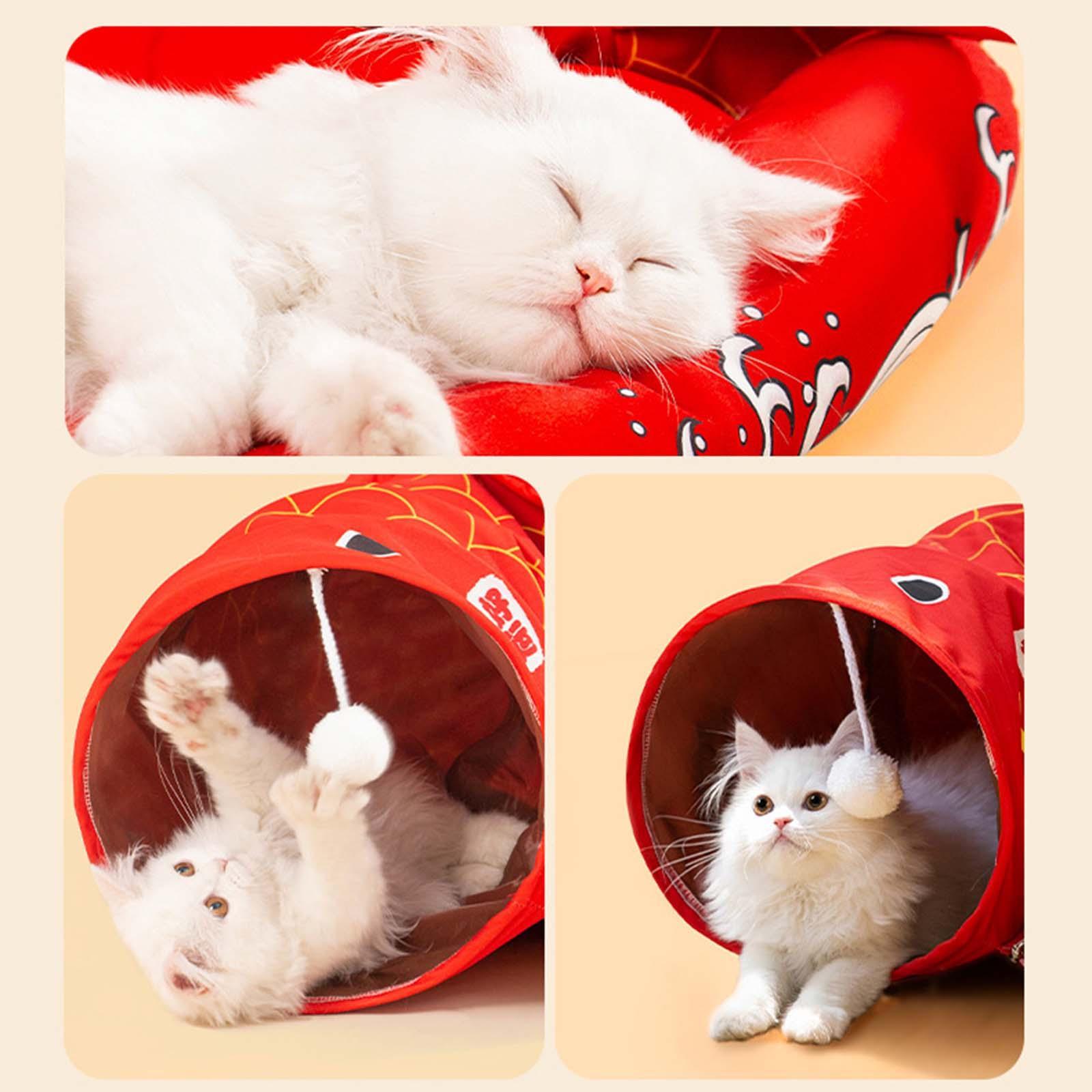 Cat Tunnel Pet Washable Cushion Mat Interactive Toy for Mice Guinea Red