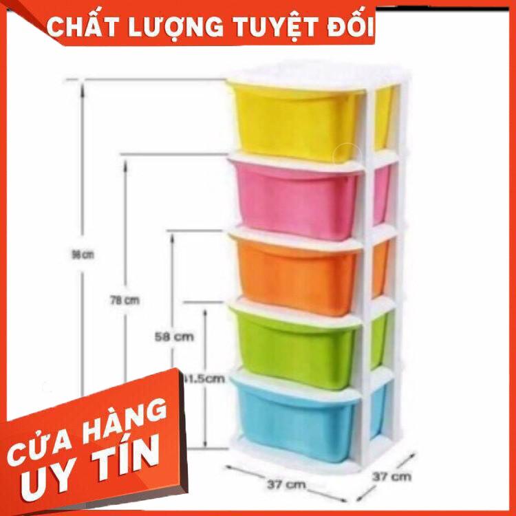 Tủ nhựa đa sắc ngăn kéo 5 tầng có bánh xe hàng