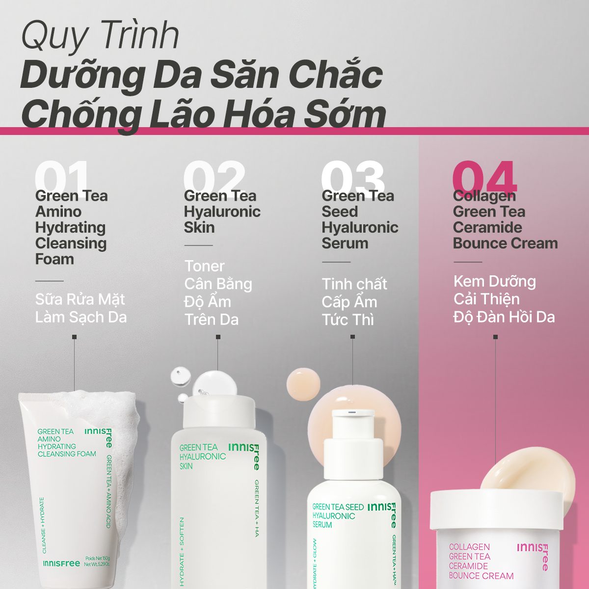 Kem dưỡng giúp làm mờ các dấu hiệu lão hóa trên da INNISFREE Collagen Green Tea Ceramide Bounce Cream 50mL