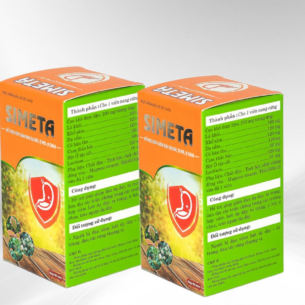Combo 2 Hộp Viên Uống Hỗ Trợ Dạ Dày Simeta Thành Phần Thảo Dược Giúp Giảm Đau, Hết Trào Ngược, Ợ Chua, Bảo Vệ Niêm Mạc Dạ Dày, Tá Tràng 90 Viên/Hộp