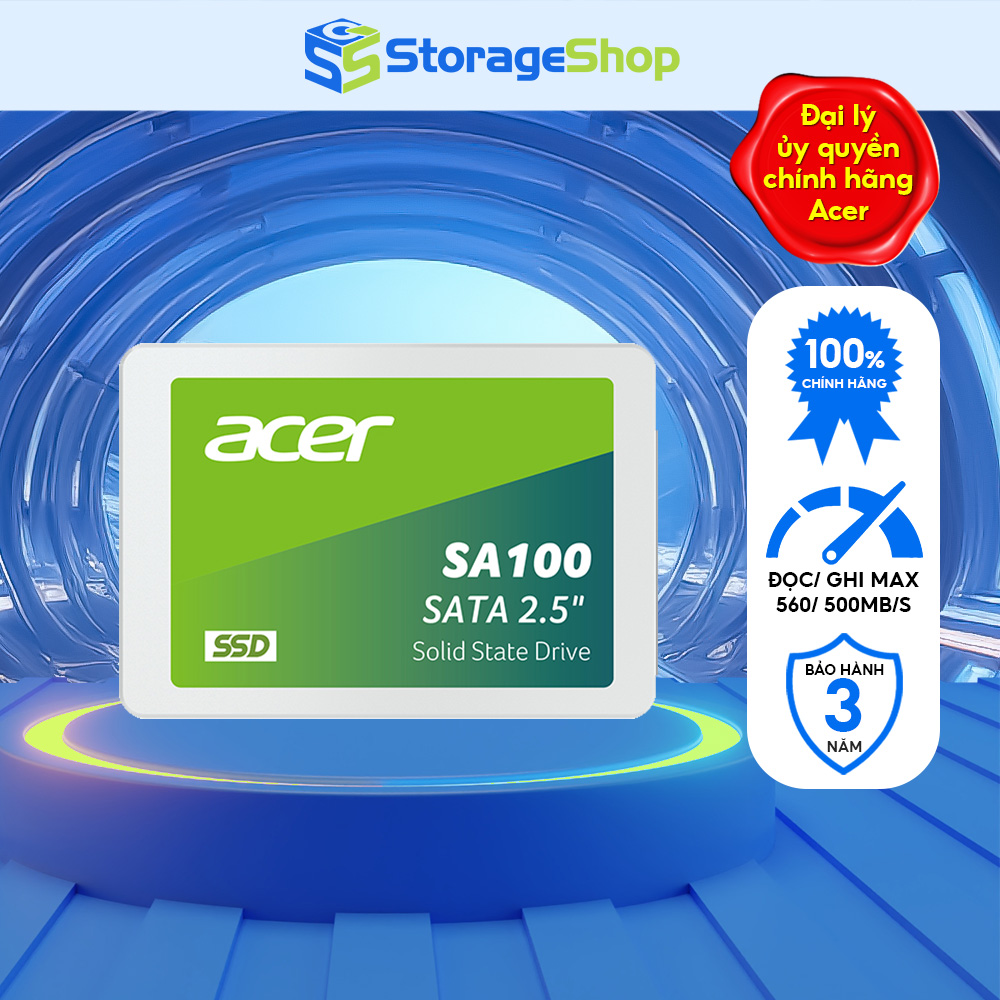 Ổ cứng SSD Acer SA100 SATA lll dung lượng tối đa 1.92TB tốc độ đọc tối đa 560 MB/s - Hàng chính hãng