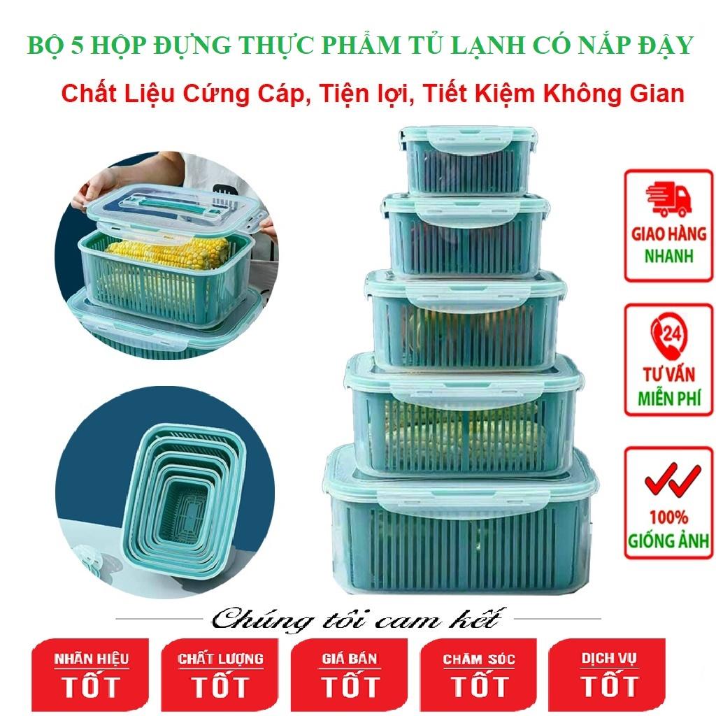 SET 5 HỘP ĐỰNG ĐỒ, THỰC PHẨM TỦ LẠNH 2 NGĂN CÓ NẮP ĐẬY