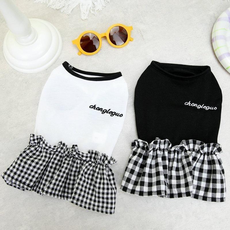 Váy cho chó mèo, thêu trắng đen vải cotton , ấm áp thoáng mát , Quần áo thú cưng