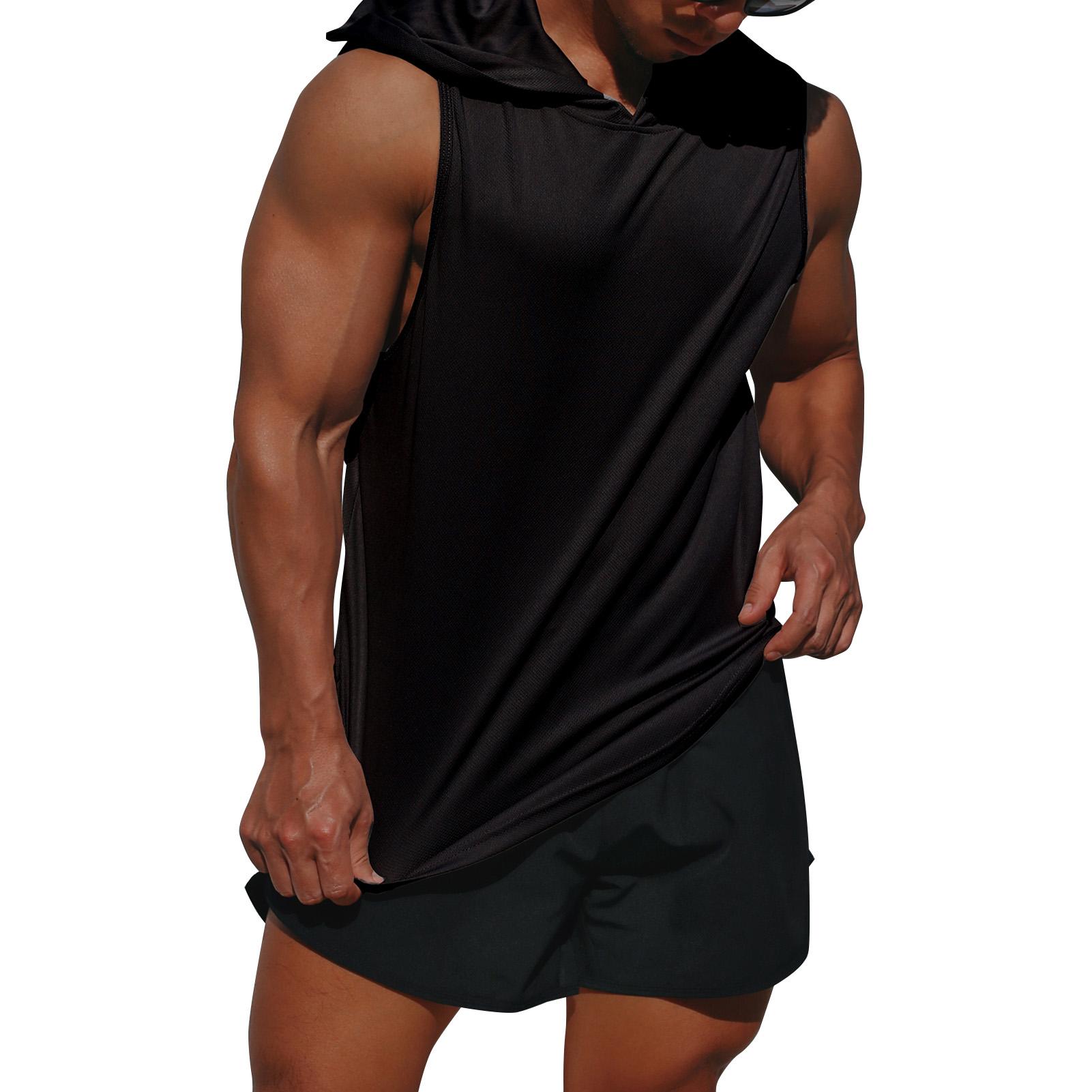 Áo khoác mỏng thể thao không tay cho nam có mũ trùm đầu, thích hợp tập bóng rỗ