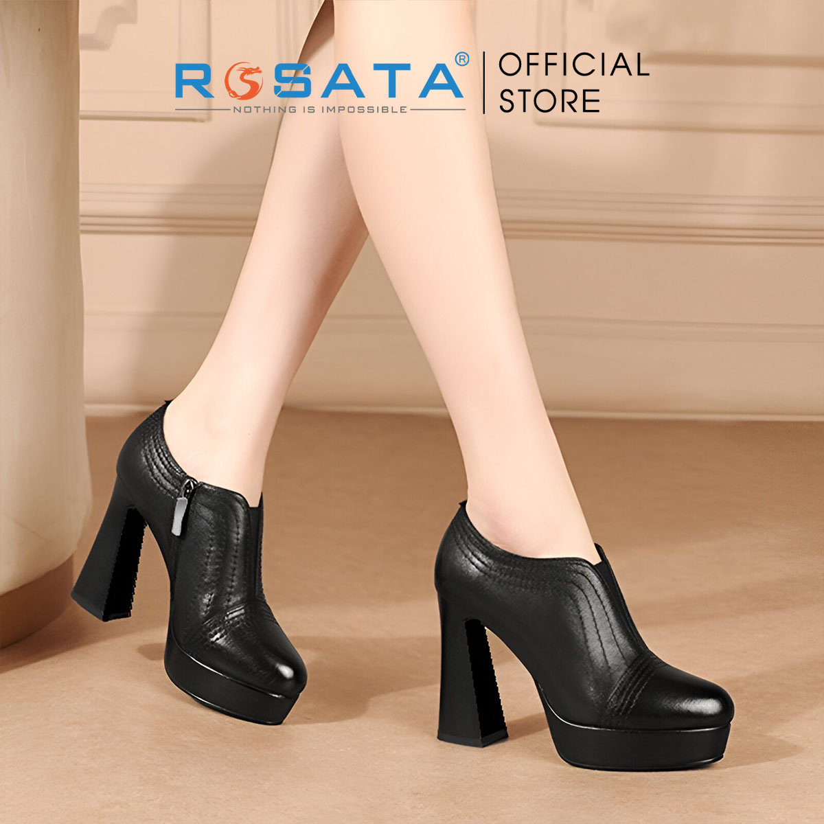 Boots thời trang nữ da lì viền chỉ nổi ROSATA RO607 - 9p - HÀNG VIỆT NAM - BKSTORE