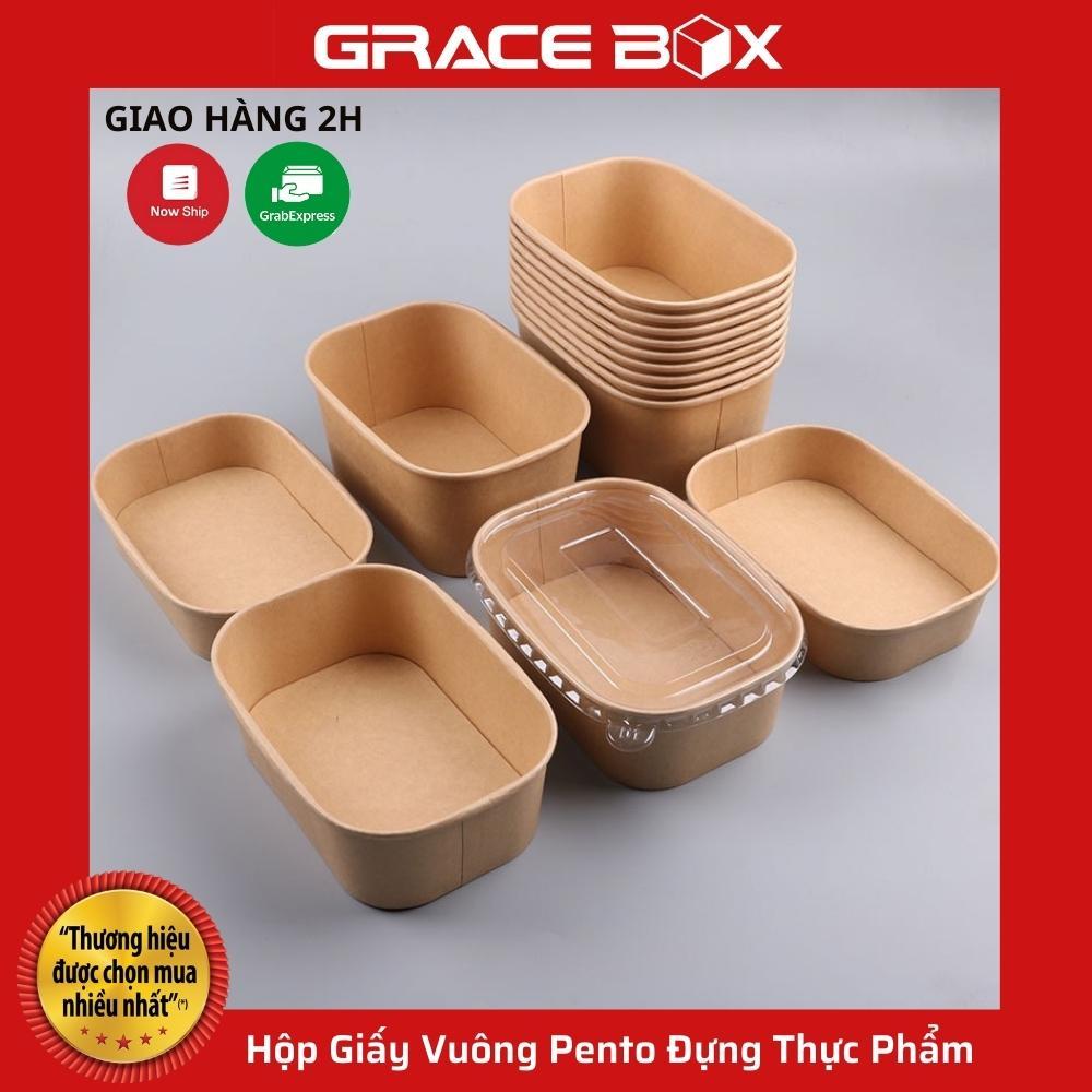 10 Hộp Giấy Vuông Pento Đựng Thực Phẩm Kèm Nắp Pet Size 750ml - 1000ml