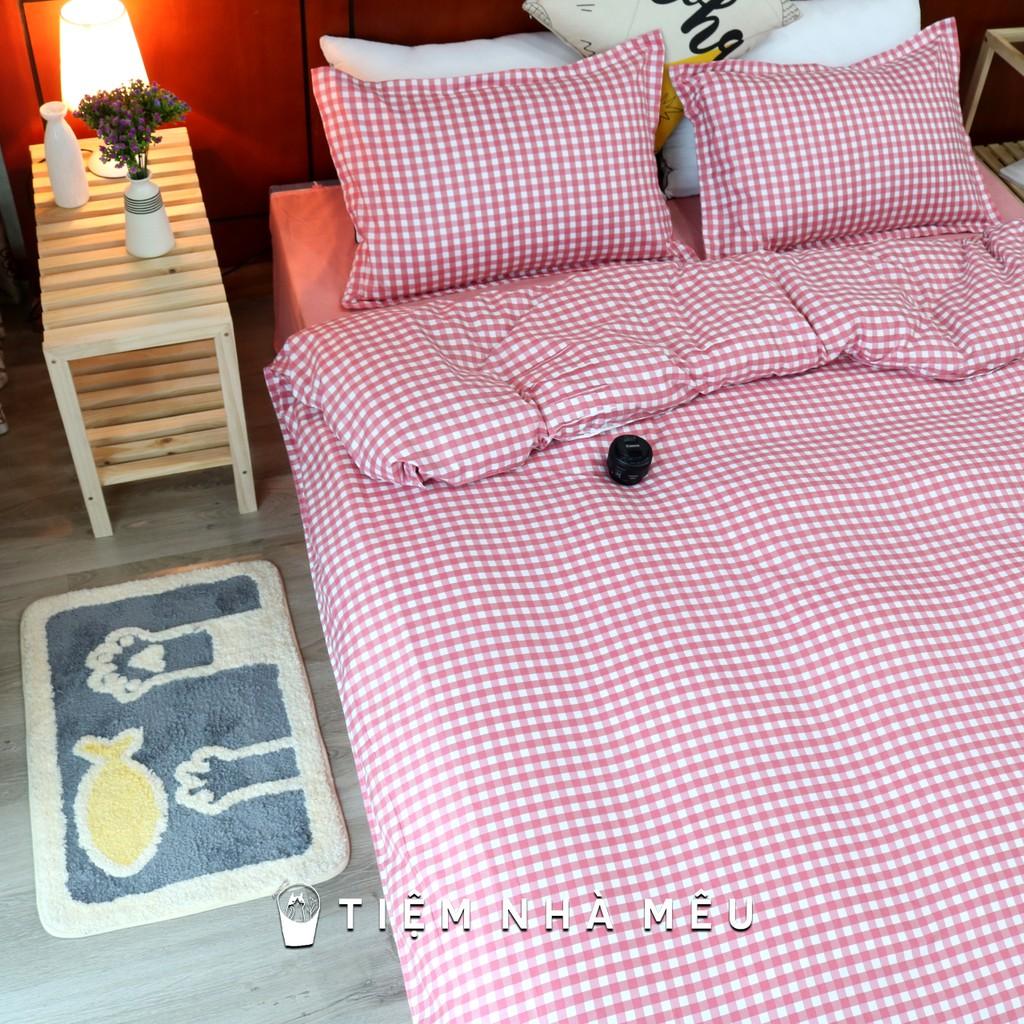Set Chăn Ga 4 Món Cotton 80% Hoạ Tiết Caro Đỏ