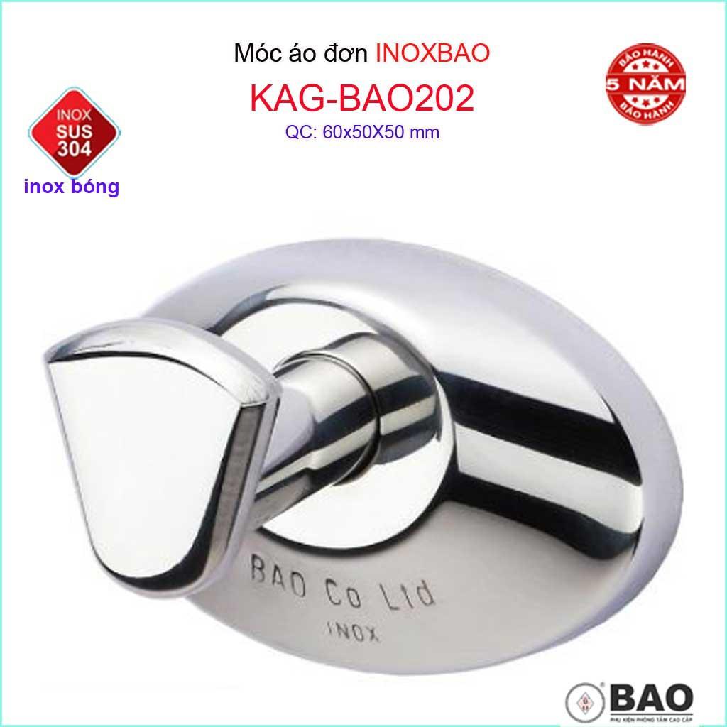 Móc đơn Inox Bảo KAG-BAO202, móc treo đồ nhà tắm SUS304 đế oval thiết kế đẹp sang trọng gọn gàng