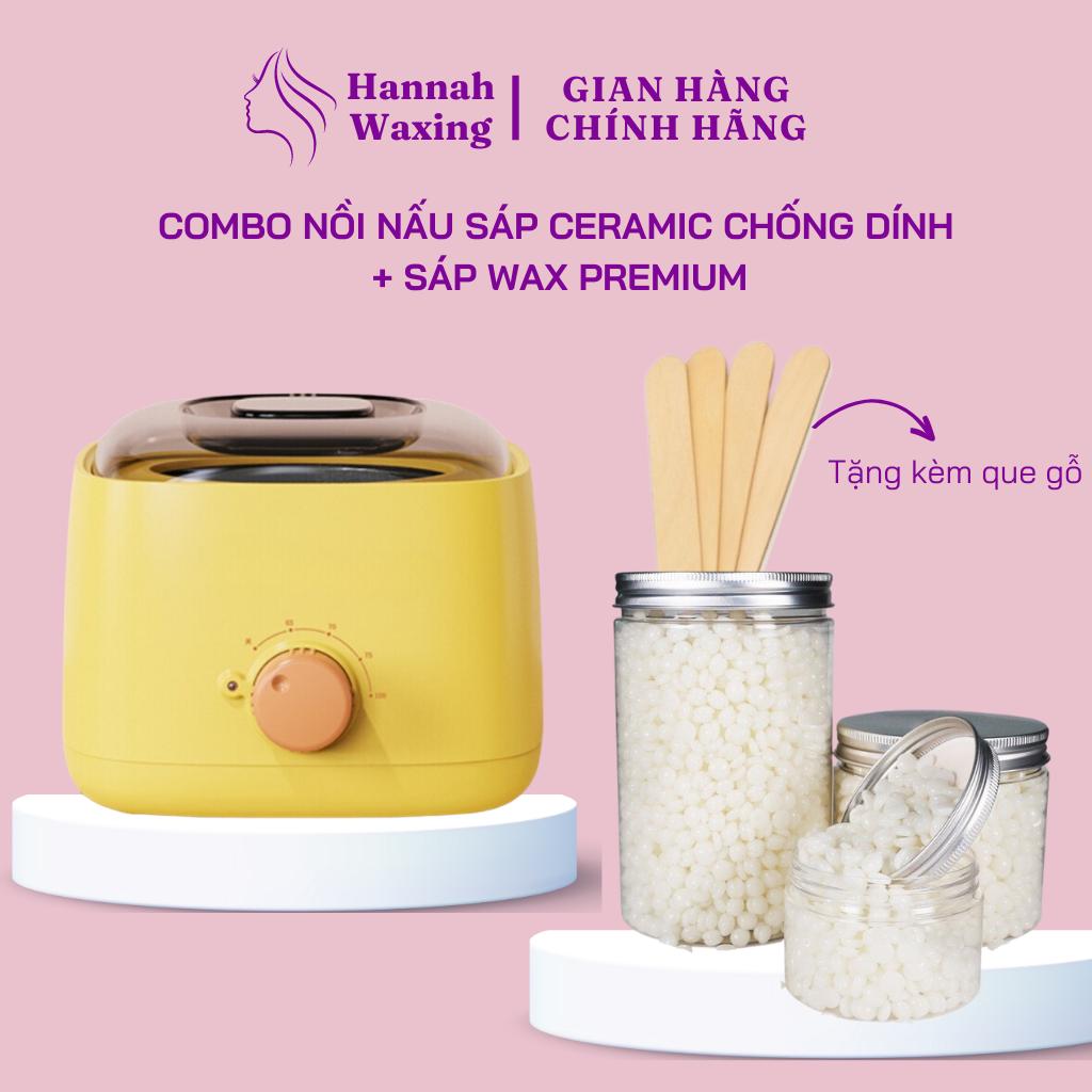 [CHE TÊN] Combo 100gr Sáp Dừa Premium Mix Đủ Màu + Nồi Nấu Sáp Wax Lông Chống Dính Thế Hệ Mới HANNAH WAXING Tặng Que - Vàng