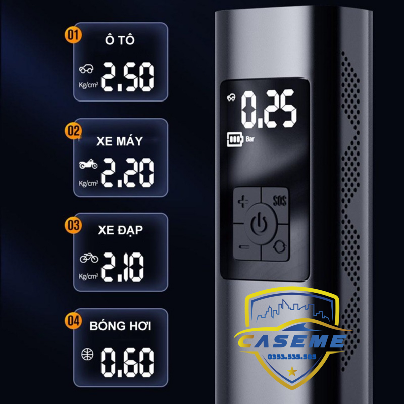 Bơm Lốp Ô Tô - Xe Máy Mini Không Dây CARSUN C3106, Pin 4000mAh, Áp Suất 150PSI, Có Đèn LED, Đèn Cảnh Báo, Kiêm Sạc Dự Phòng