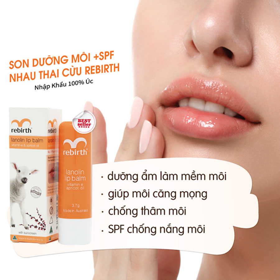 Combo 2 son dưỡng ẩm, ngăn ngừa khô nứt nẻ, trị thâm môi nhau thai cừu Rebirth