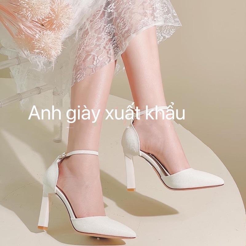 CG49 - GIÀY CAO GÓT ,GIÀY CƯỚI NHŨ XƯỚC KÍN MŨI BAO GÓT ,GÓT TRỤ 9p