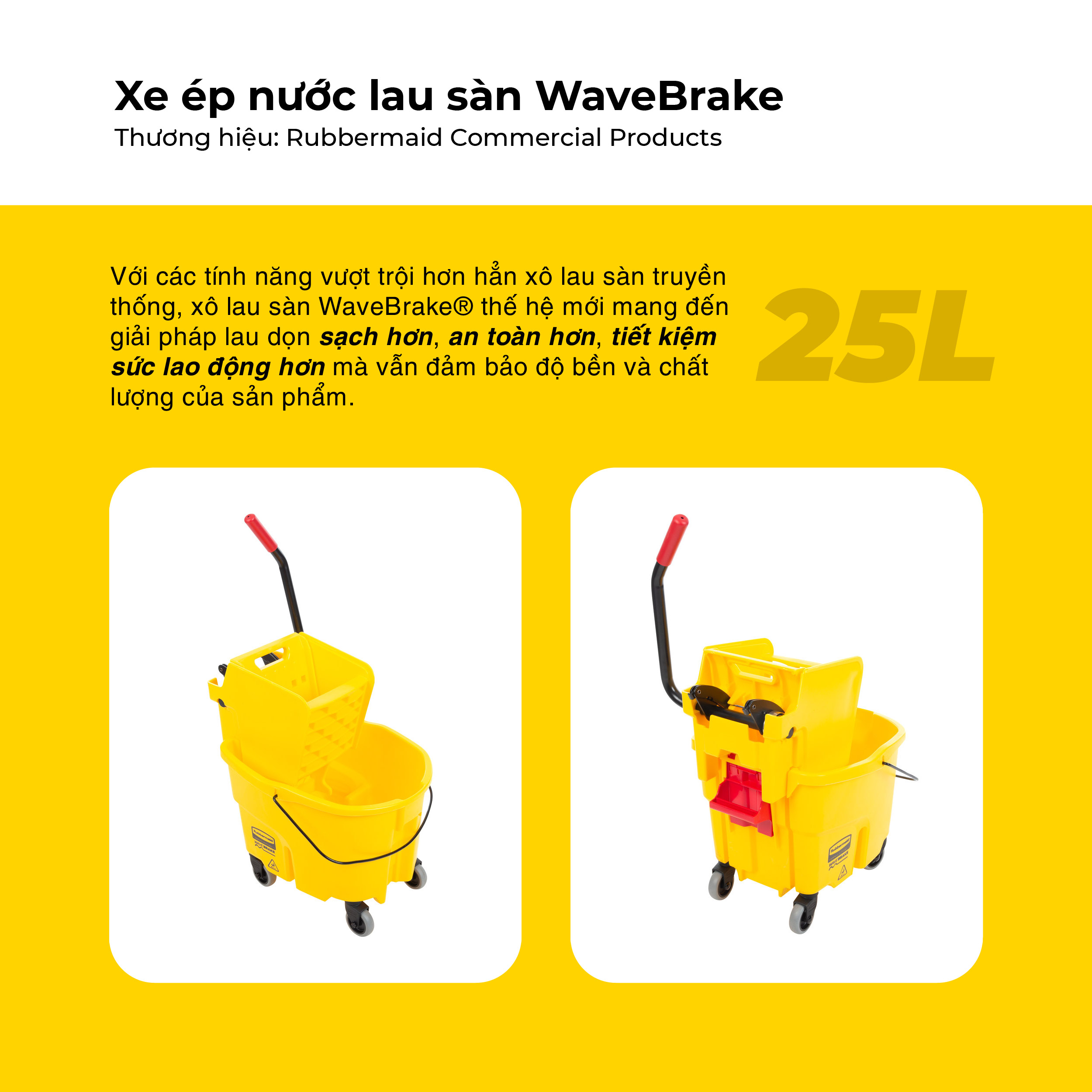 Xe Lau Sàn Cao Cấp/Xe Ép Nước/Xe Vắt Nước Lau Sàn Rubbermaid - SKU: FG748000YEL | SAOVIETCO