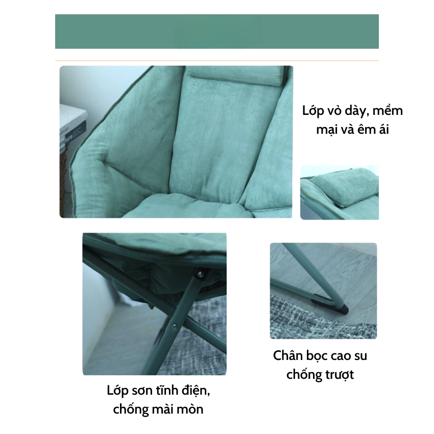 Ghế Sofa Lười Tựa Lưng Gấp Gọn, Ghế Thư Giãn KHUNG THÉP Chịu Lực Tốt Có Gối Tựa Đầu Thoải Mái