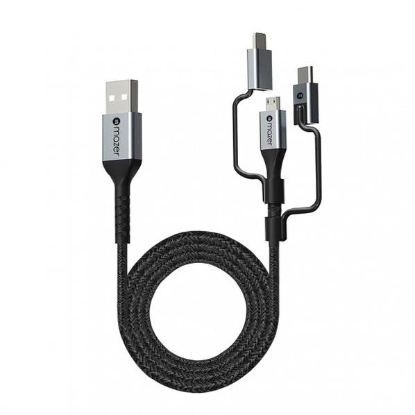 Dây Cáp Mazer Power Link II 3 in 1 USB Fast Charging Đầu nối tăng cường và cáp bện mang lại tuổi thọ sản phẩm mạnh mẽ và chắc chắn - hàng chính hãng