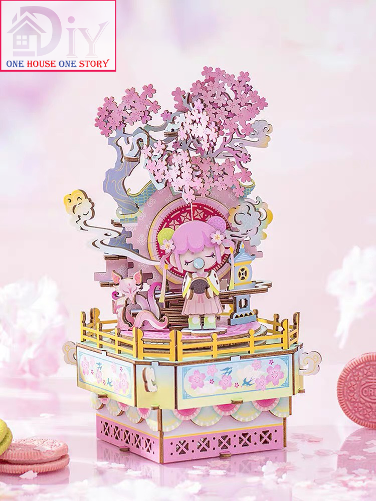 Mô hình Hộp âm nhạc tự lắp ráp bằng gỗ 3D DIY - THANH ĐÀO NHÃ LẠC -Quà tặng sinh nhật giáng sinh