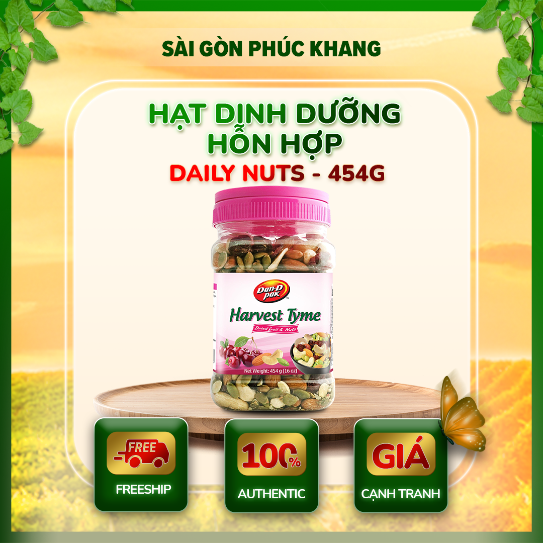 COMBO 2 HỘP HẠT DINH DƯỠNG HỖN HỢP VÀ TRÁI CÂY DAILY NUT 454GR DAN D PAK xuất khẩu đài loan, sản phẩm là sự hòa quyện của các loại hạt cao cấp: hạnh nhân, điều,hạt bí ngô ,cherries,việt quốc, nam việt quốc