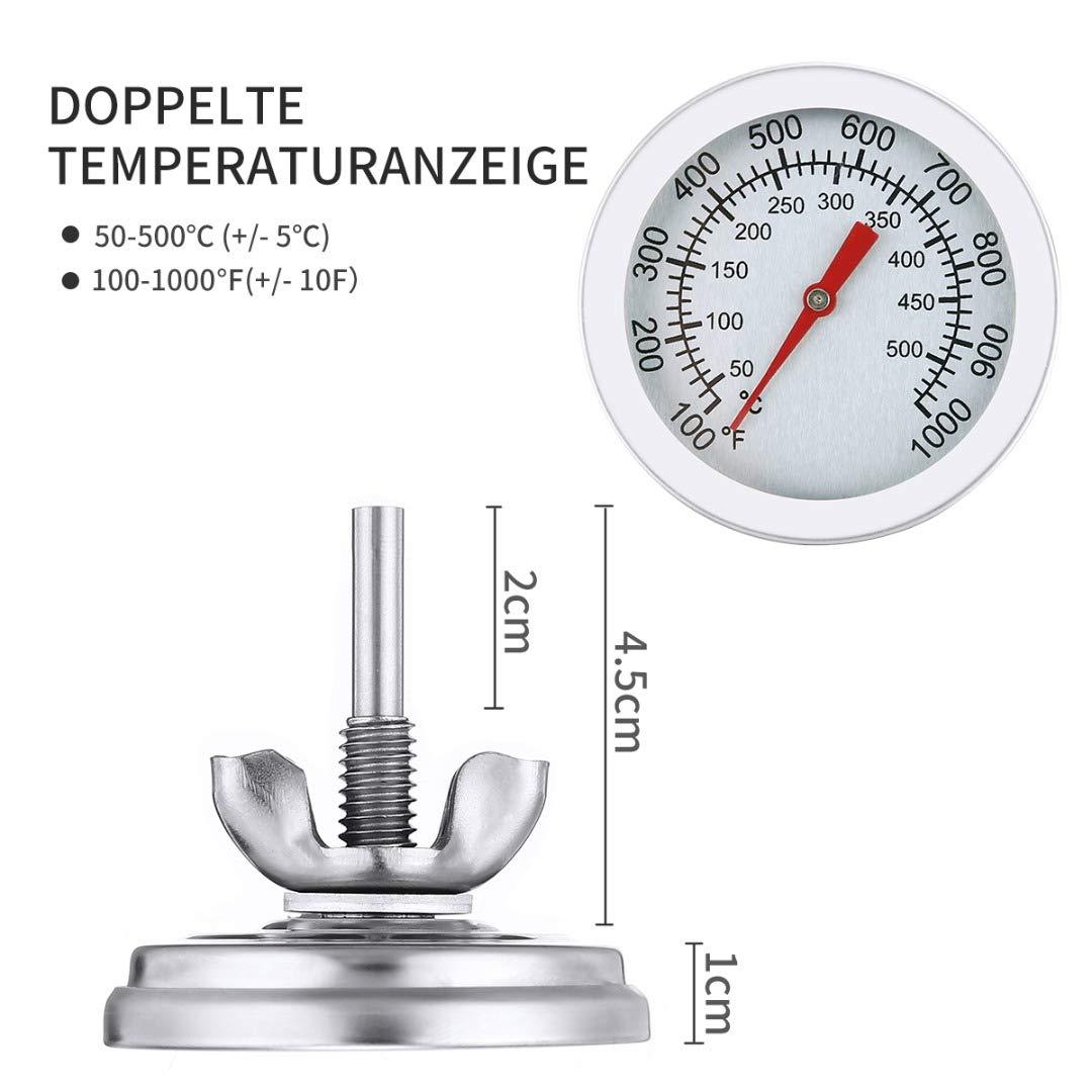 Nhiệt kế nướng, nhiệt kế BBQ bằng thép không gỉ cho tất cả các vỉ nướng, người hút thuốc, lò nướng và xe nướng, hiển thị nhiệt độ kép 50-500/100-1000 ℉