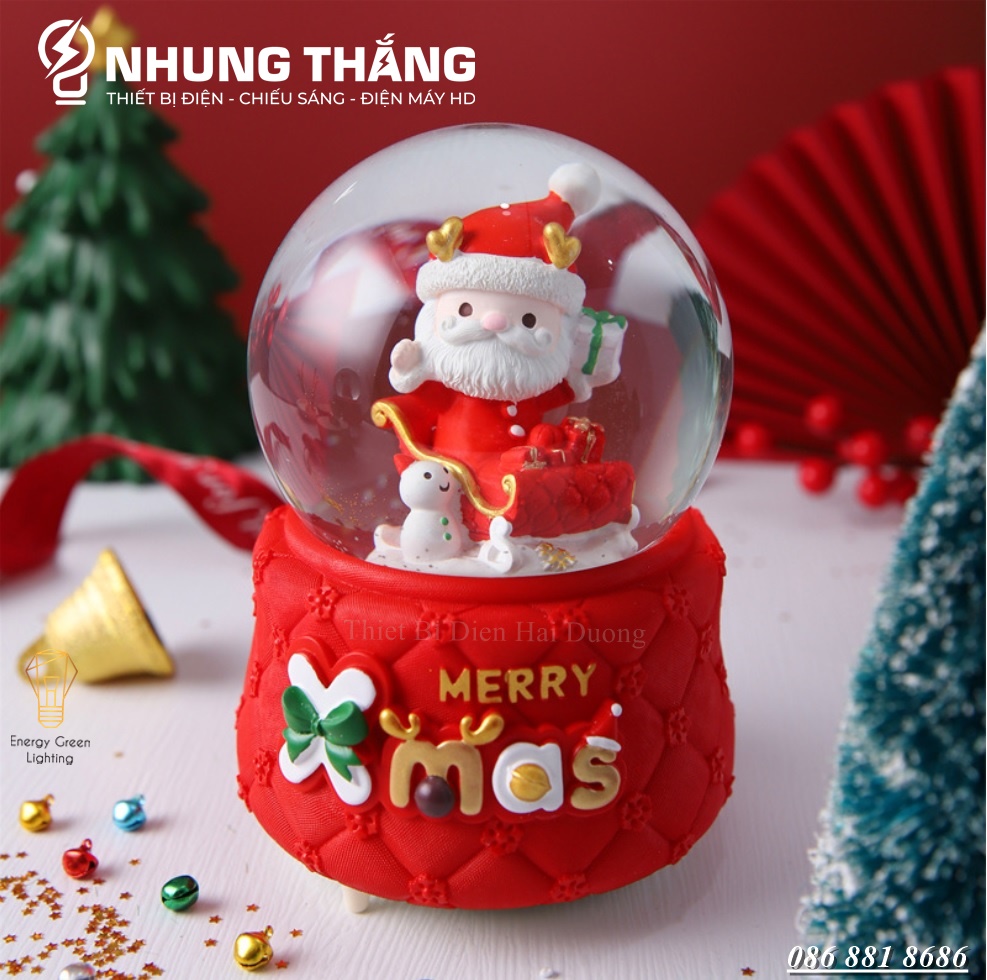 Quà Tặng Giáng Sinh - Quả Cầu Tuyết Phát Nhạc Ông Già Noel Và Người Tuyết - Siêu Dễ Thương - Tặng Pin - Size To Nhất