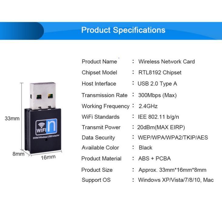 USB wifi -usb thu sóng wifi cực mạnh tốc độ 300Mbps cho máy tính, laptop (Không râu)