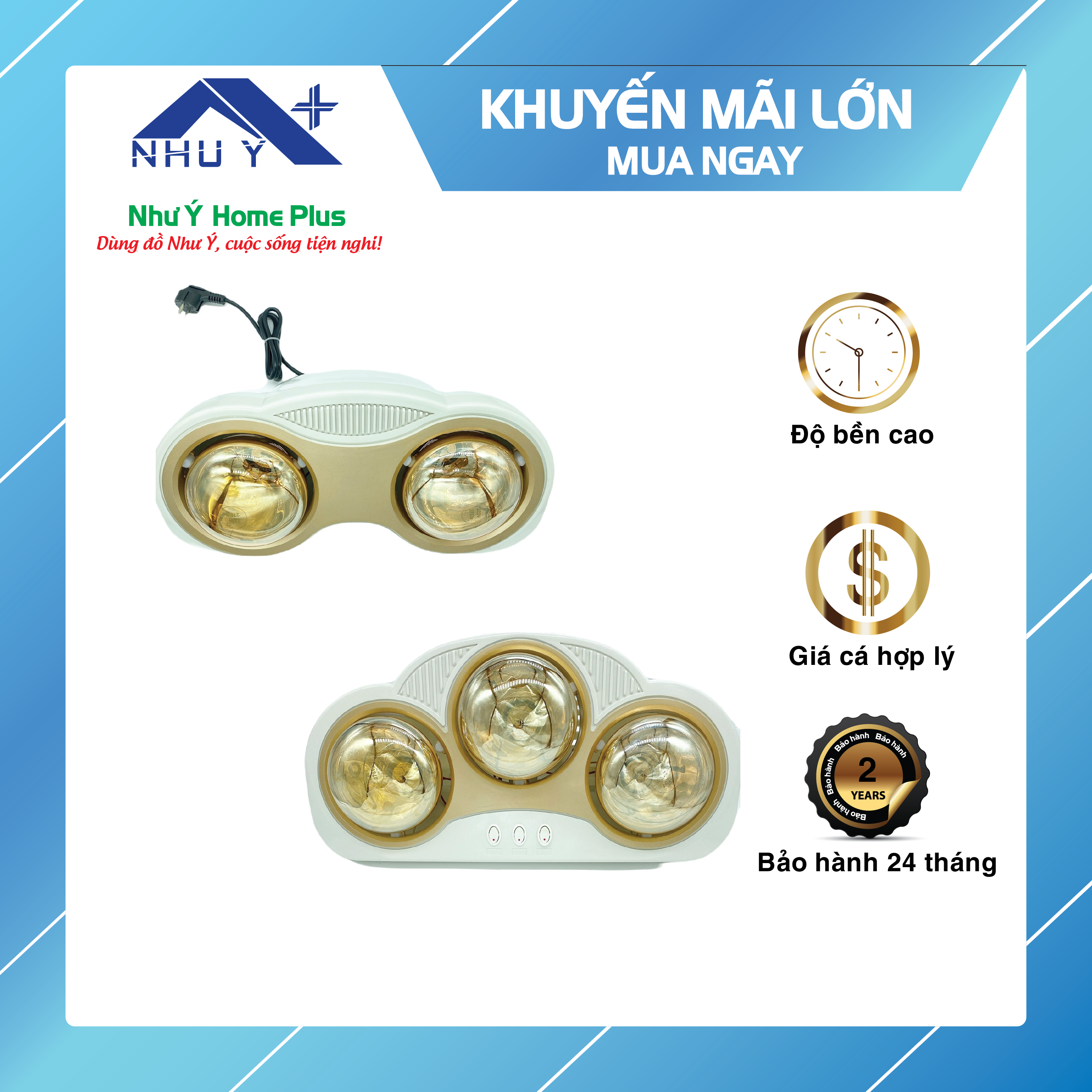 Đèn sưởi nhà tắm chống lóa Hinoki - Bảo hành 2 năm