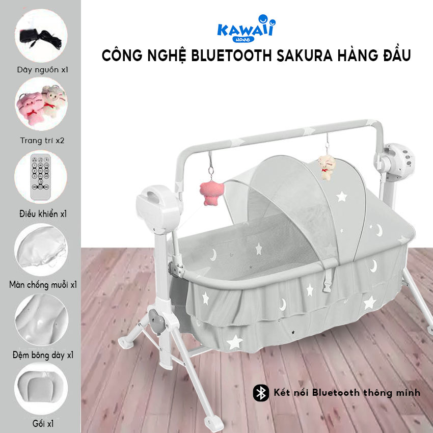 Nôi điện cho bé KAWAII HOME, Nôi đưa tự động - Bảo hành 12 tháng