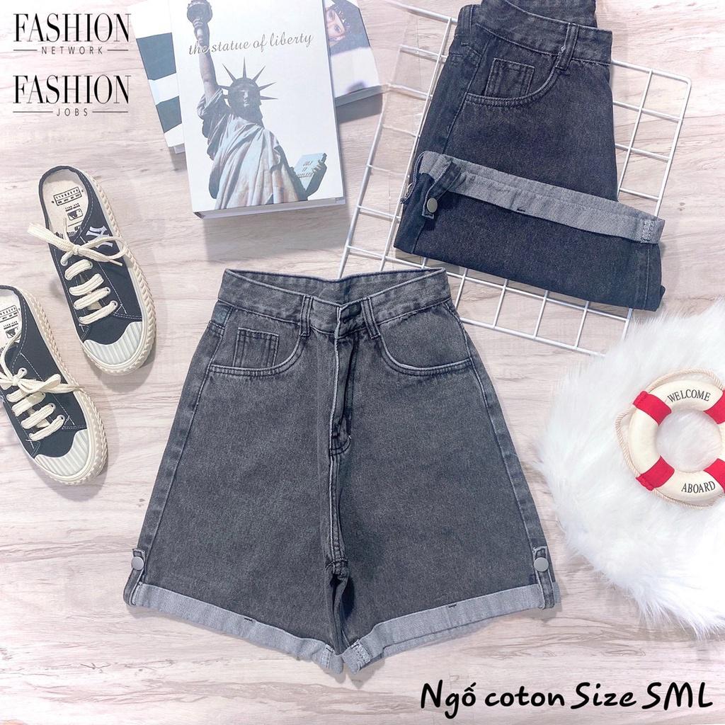 Quần sort jean nữ xăn lai lưng cao- Quần ngố nữ