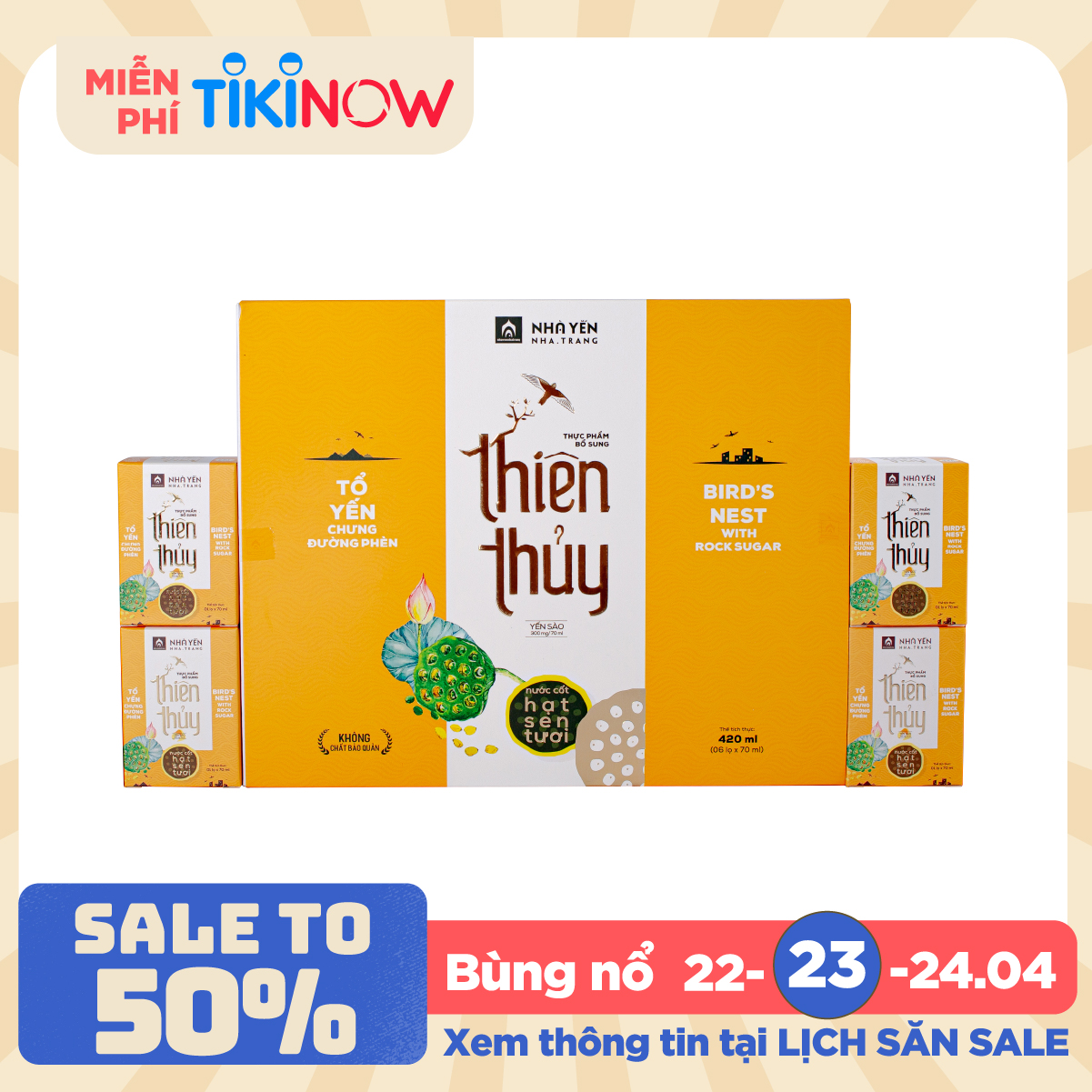 Đặc Sản Khánh Hòa - Nước Yến Sào Thiên Thủy - Vị Hạt Sen - Nhà Yến Nha Trang - Hộp 6 Lọ - Có Đường - Tổ Yến Chưng Sẵn - Nước Yến Chưng Sẵn - Hàng Chính Hãng