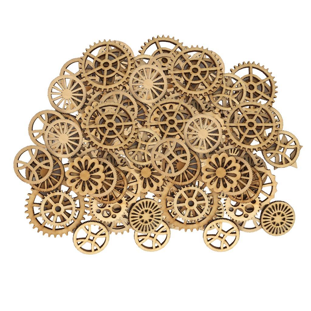 200pcs Mini Unfinished Wood Gear Shape Embellishments for DIY Wooden Crafts