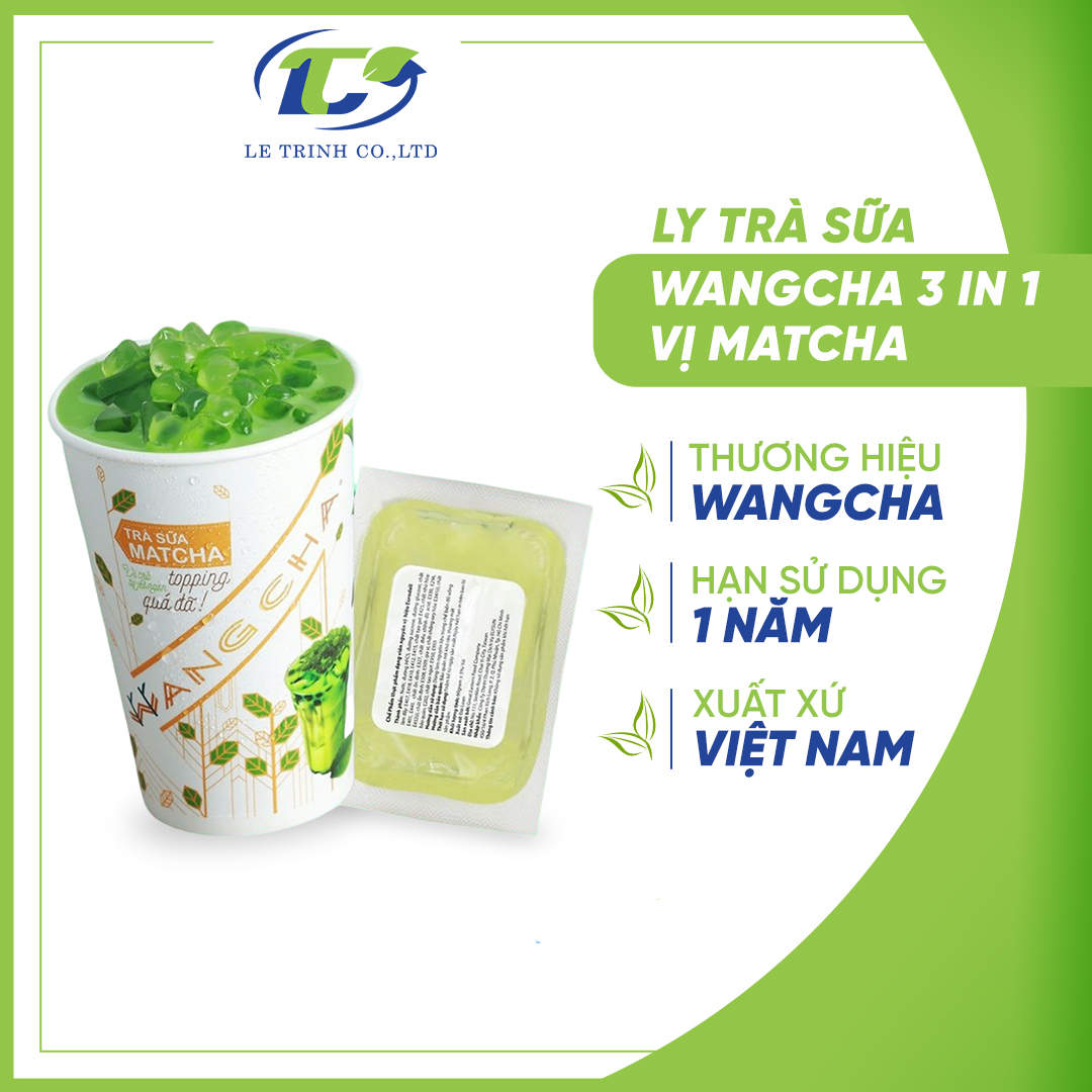 Ly Trà Sữa Wangcha vị Matcha cao cấp - Bột Trà Sữa Matcha thơm ngon có thạch 3Q ngọc trai thơm ngon đi kèm - Trà Sữa Vị Matcha tiện lợi, dễ sử dụng (100gr/ly)