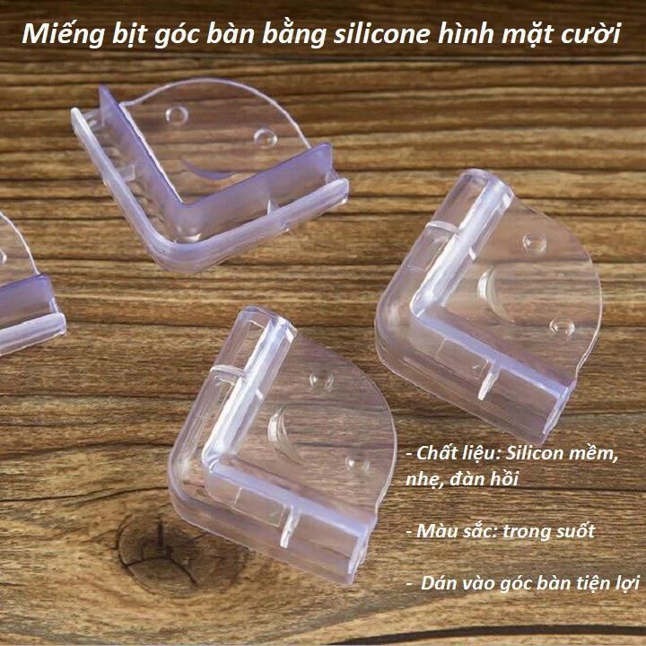 Set 4 Miếng Bịt Góc Bàn Bằng Vuông Silicon Cao Cấp, Tặng Kèm Dính 3M, An Toàn Cho Trẻ Em Vui Chơi.