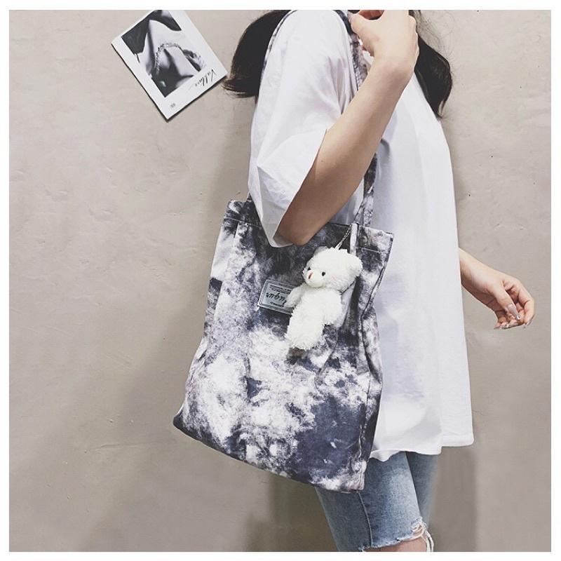 Túi tote vải đeo vai màu loang cỡ lớn thời trang sinh viên