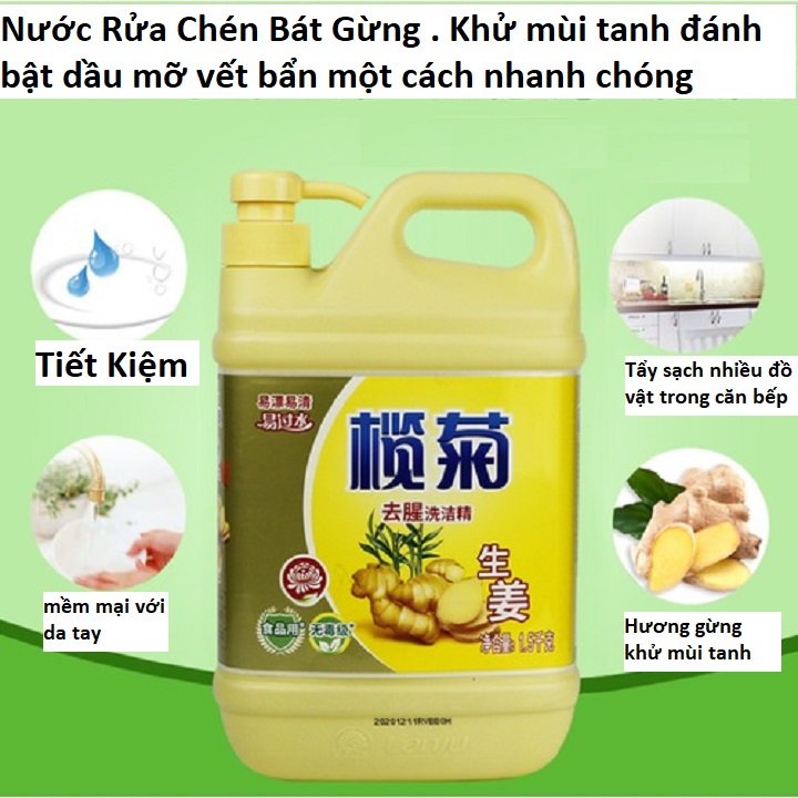 Nước rửa bát Gừng hàng nội địa Trung đi kèm Khăn không hại da tay