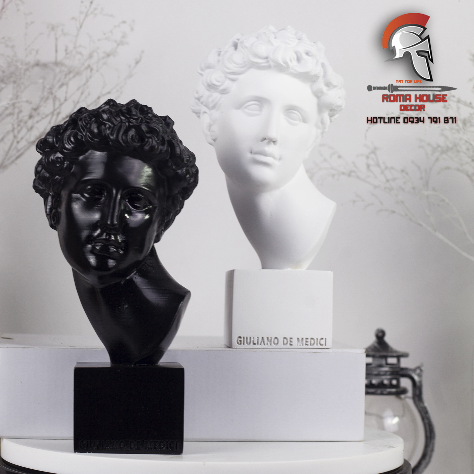 Tượng Giuliano De Medici 20cm phong cách cổ điển retro vintage trang trí nhà cửa showroom