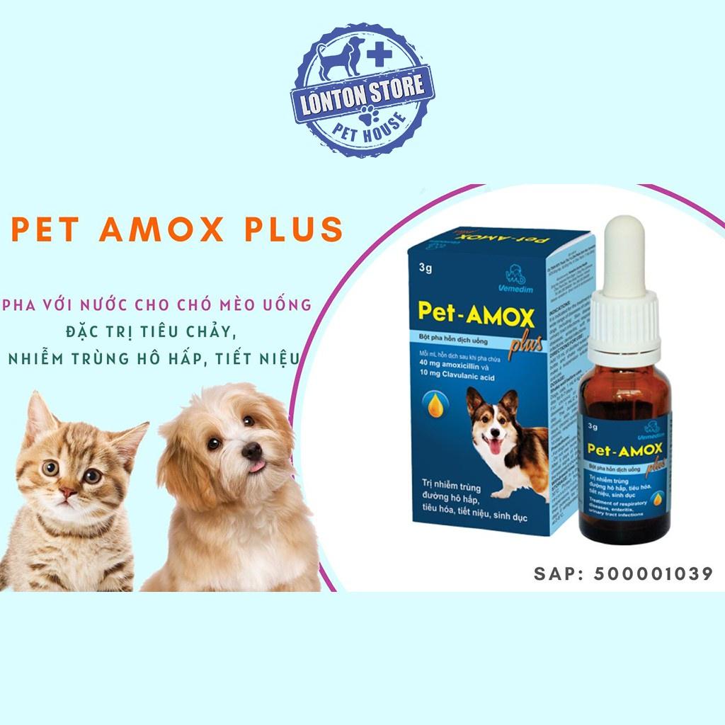Dung Dịch Pet Amox Plus - Điều trị Tiêu Chảy, Hô Hấp, Tiết Niêu Cho Chó Mèo, 3gr