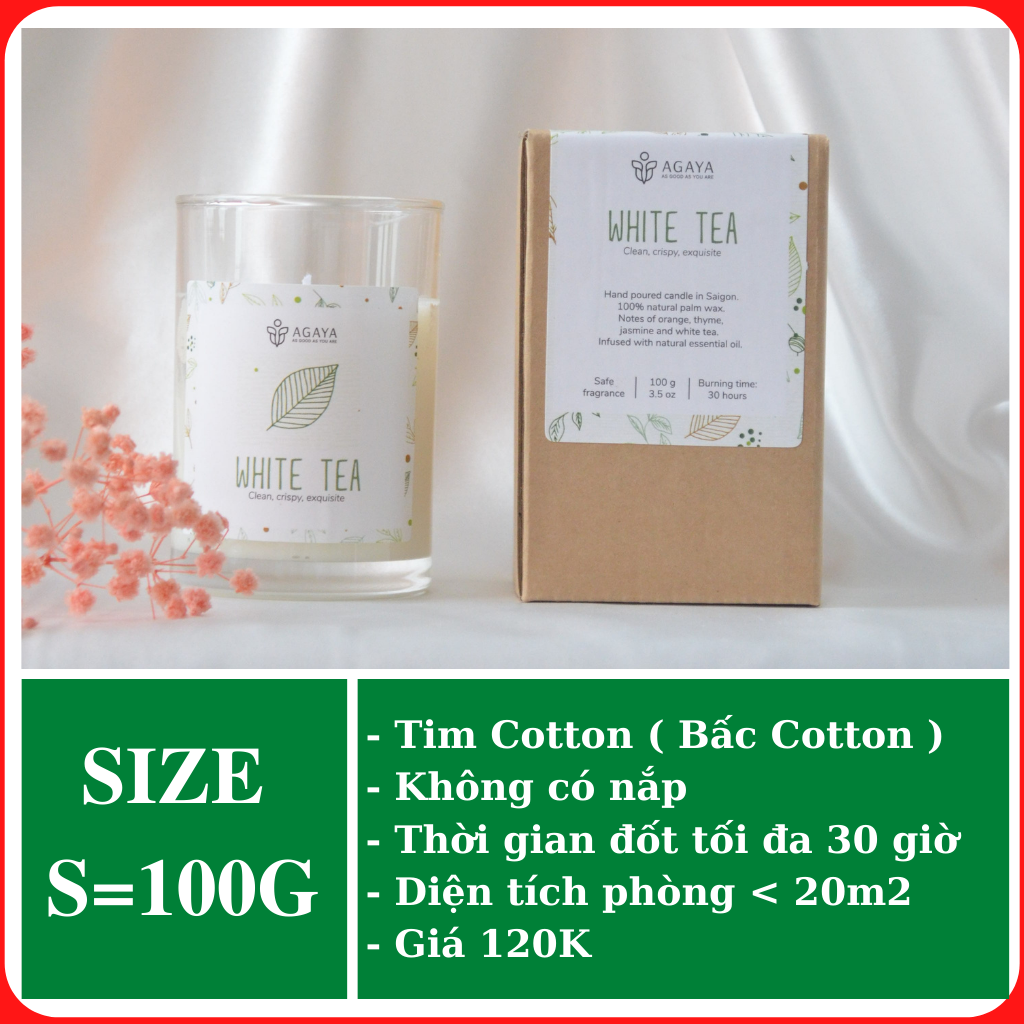 Nến thơm AGAYA (Candle Cup) mùi White Tea - Nến thơm tinh dầu thiên nhiên hương thơm của sự thuần khiết và tinh tế