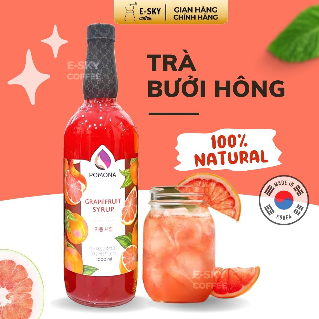 Siro Bưởi Hồng Pomona Grape Fruit Syrup Nguyên Liệu Pha Chế Hàn Quốc Chai Thủy Tinh 1 Lít