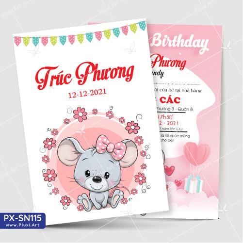 Thiệp thôi nôi – sinh nhật Pluxi bé Gái tuổi Chuột PX_SN115