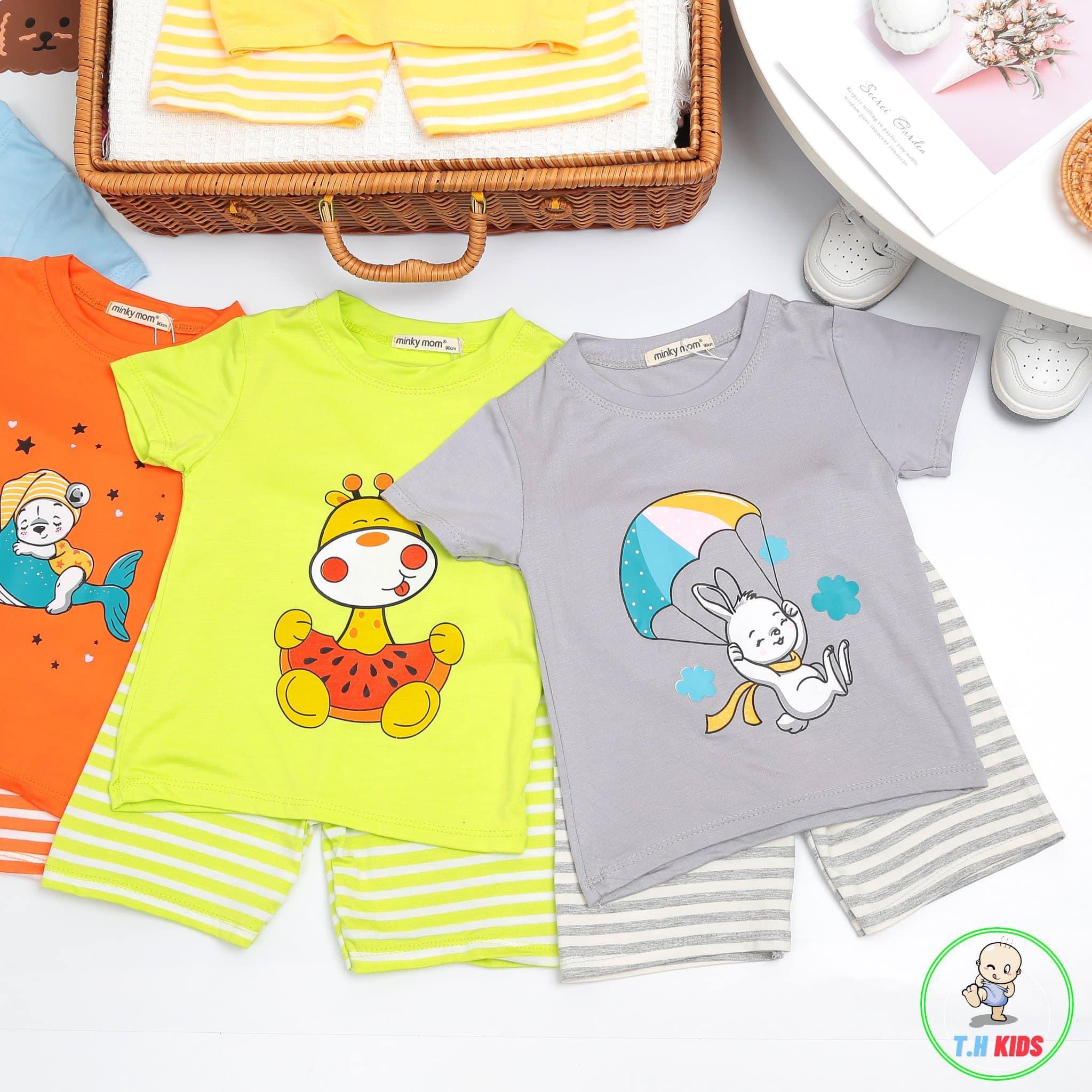 (20-28kg) Bộ Cộc Tay THUN LẠNH MINKY MOM In Hình Toàn Thân Dễ Thương Cho Bé-quần lửng {Hàng chuẩn loại 1