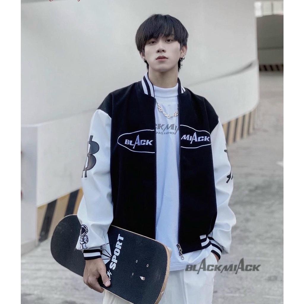 Áo khoác dù Bomber Phối Màu BLACK Áo khoác unisex Cổ Bo Dệt Unisex Nam Nữ Ulzzang Hình Thật Cuối