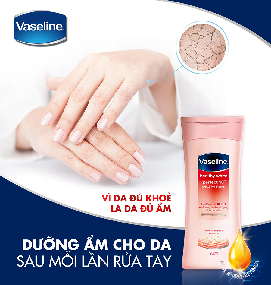 Sữa dưỡng thể Vaseline Perfect Youth ngăn ngừa lão hóa với phức hợp Pro-retinol kích thích da sản sinh Collagen và hoạt chất AHA cải thiện nếp nhăn 200ml