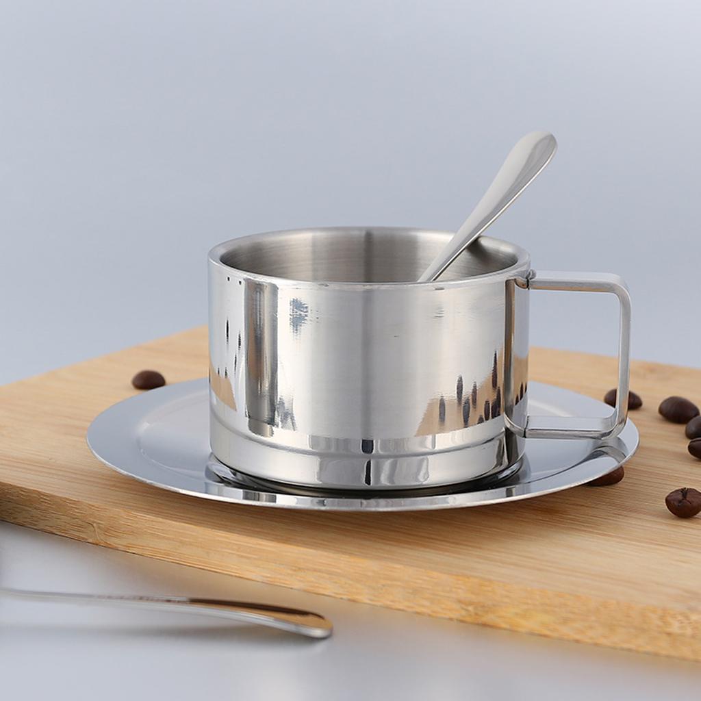 Coffee Cup Set Double Walled Insulated Coffee Mug Milk Cup Saucer Spoon S